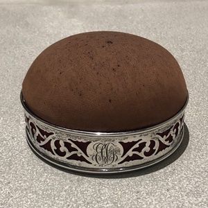 Vintage pin cushion with initials - Silver Plate